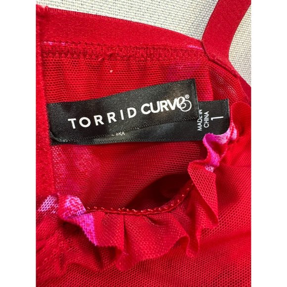 Torrid Curve Red Kisses Longline Bra Size 1 With Ruffle Straps & Underwire Suppo - Picture 2 of 11